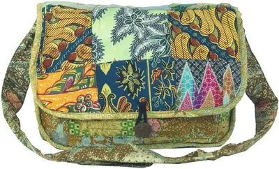 Image de Sac hippie, patchwork , sac à bandoulière - vert, unie - adulte, multicolore, coton, 28*34*15 cm, sac à bandoulière alternatif, sac à main en tissu