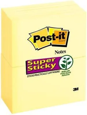 Image de Notes Post-it® Super Sticky, 76 x 127 mm, jaune, 90 feuilles/bloc, 12 blocs