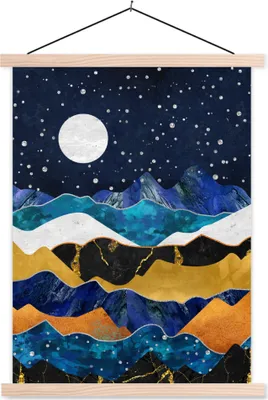 Produktbild von MuchoWow® Textilposter Nacht - Gold - Marmor - Abstrakt - Landschaft - Berg 120x160 cm mit holzfarbenen Rahmen - Plakatkarton