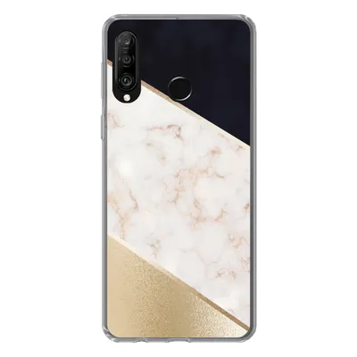 Produktbild von MuchoWow® Handyhülle Schutzhülle Hülle für Huawei P30 Lite Marmor - Gold - Rosa Silikon Softcase Handy Hülle - Handyhülle
