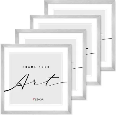 Produktbild von 🖼️KNOR®️ Bilderrahmen 30x30 cm Silber, 4er Set Posterrahmen, Bilderrahmen, Fotorahmen, bruchsicheres Acrylglas, Picture Frame 30x30, zum Aufhängen & Aufstellen 🎨Isabella Kollektion