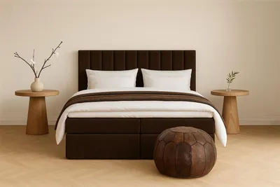Immagine prodotto di NINE -- Letto a molle insacchettate CIOCCOLATO 200x200 Letto con rete e materasso incorporato + topper in tessuto vellutato Velvett senza gambe
