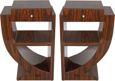 Produktbild von Casa Padrino Art Deco Beistelltisch Set Braun 50 x 40 x H. 75 cm - Mahagoni Beistelltische mit Schublade - Nachttische - Luxus Qualität