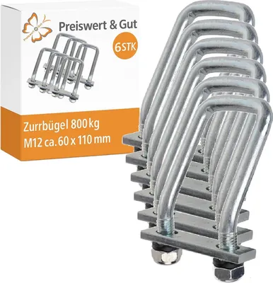 Produktbild von 6x Zurrbügel Zugkraft von 800daN Zurrmulde für Anhänger 60x110mm - Zurrösen U-Bügel, verzurrösen für Ladungssicherung