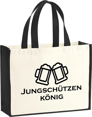 Produktbild von Huuraa Jutetasche Jungschützenkönig Schützenfest 21 Liter Black Jute und Baumwolle Einkaufstasche Geschenkidee