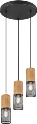 Produktbild von Trio Leuchten 3er Pendelleuchte Tosh schwarz matt, Holz, 3-flammig