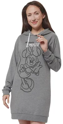 Produktbild von Disney Minnie Mouse Sweatkleid für Damen - Oversize Hoodie Kapuzenpullover lang Sweatshirt langarm Grau S