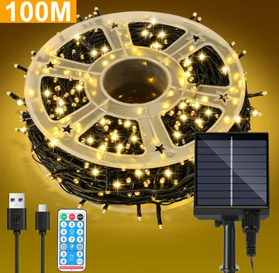 Produktbild von Clanmacy 100M 1000LEDs Solar Lichterkette 8 Beleuchtungsmodell Garten Party Weihnachten Deko Warmweiß