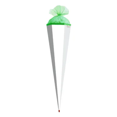 Produktbild von Bastel-Schultüte groß weiß - 85 cm 6-eckig - extra stabil durch Rot(h)-Spitze mit grünem Tüll-Verschluss