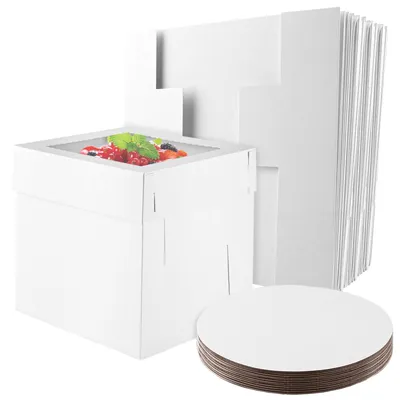 Produktbild von Set aus 10 weißen Tortenboxen - 30 x 30 x 30 cm für Tortentransport