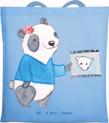 Produktbild von Mr. & Mrs. Panda Jutebeutel Fachärztin für Radiologie Herz - Sky Blue - Geschenk, Laptoptasche, Tasche, Jutetasche, Schultasche, Tote Bag