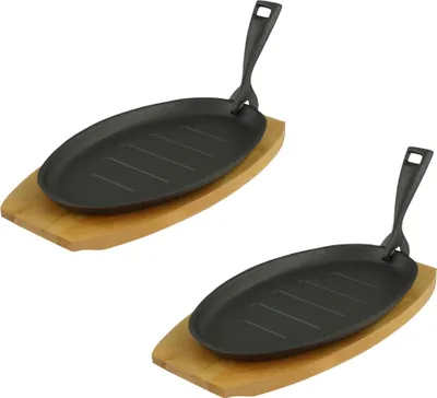 Produktbild von Servierpfanne mit Servierbrett oval 27,5 x17,5 x 2cm Gusseisen 2 Stück im Set