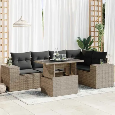 Immagine prodotto di Set di divani da giardino 6 pezzi con cuscini in poly rattan grigio - Mobili da balcone 3326801