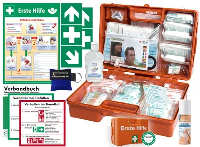 Produktbild von Verbandskoffer (M) Typ CSN -Komplettpaket- -aktuelle DIN 13157 Betriebe INKL. VERBANDBUCH +Hygiene-Gel, Beatmung, Sprühpflaster, Aushang +Aufkleber