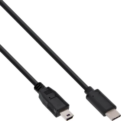 Produktbild von InLine USB 2.0 Kabel, USB-C Stecker an Mini-B Stecker, schwarz, 0,5m, 0,5 m, USB C, Mini-USB B, USB 2.0, Stecker/Stecker, Schwarz