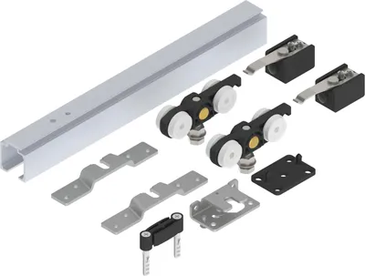 Produktbild von Solido 80 "WT" Schiebetür-Beschlag | Flügelb. 500-700 mm, Tragkraft 80kg | inkl. Laufschiene, silber eloxiert