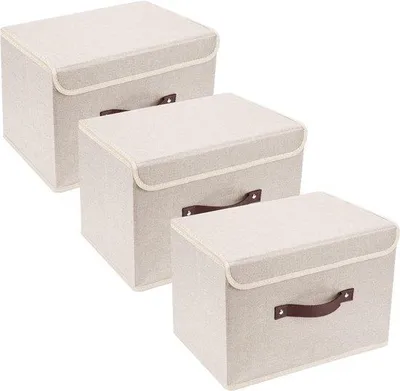 Immagine prodotto di Scatola portaoggetti pieghevole in tessuto beige 38x25x25 cm