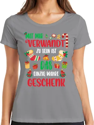 Produktbild von Verwandte Geschenk - Weihnachten Weihnachtsgeschenk Christmas Damen T-Shirt, Grau, XXL