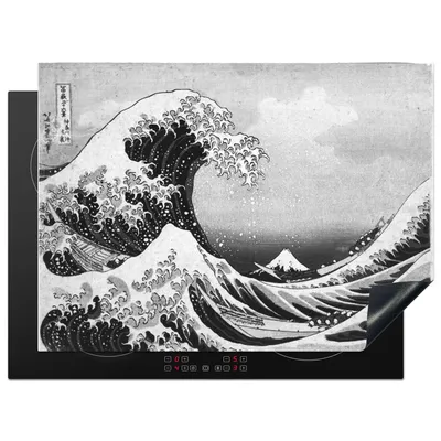 Produktbild von KitchenYeah© Herdabdeckplatte Die große Welle von Kanagawa - Gemälde von Katsushika Hokusai - schwarz-weiß , 70x52cm, Küche Deko, Glaskeramikkochfeld Herdabdeckung, Abdeckplatte fùr Kochfeld