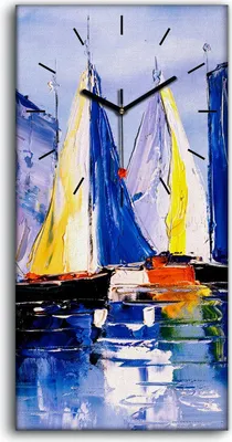 Produktbild von Dekor Leinwand Uhr Wandbilder Geräuschlos Kunstdruck 30x60 Wasser segel Boot - schwarze Hände