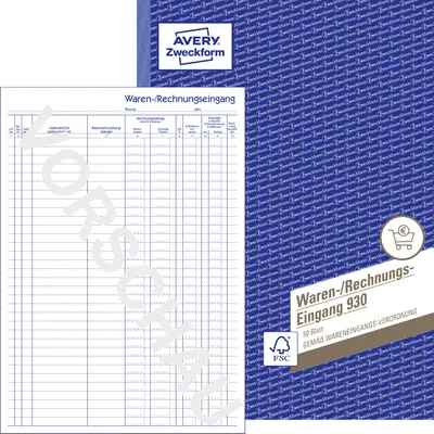 Produktbild von Avery Zweckform 930, Waren-/Rechnungseingangsbuch, A4, 50 Blatt