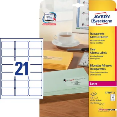 Produktbild von Avery – L7560-25 (21 štítků/list – průhledný)