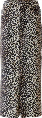 Produktbild von Oui Damen Rock Mid Waist Straight Fit Maxilänge Leo Alloverdruck Denim camel black Größe 40