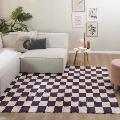 Produktbild von Volero - Retro Teppich - Gambit Violett Weiß - 140x200 cm - Wohnzimmer, Kinderzimmer, Schlafzimmer - Retro