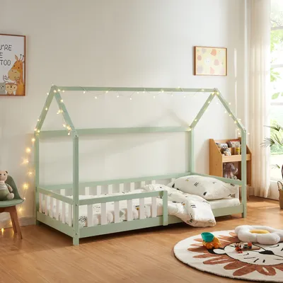 Obrázek produktu pro Dětská postel 'Hesel' s roštem proti vypadnutí 90 x 200 cm Mátově zelená