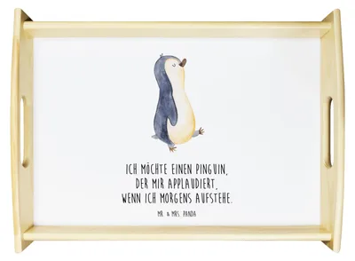Produktbild von Mr. & Mrs. Panda Holztablett Pinguin marschieren - Weiß - Geschenk, teetablett, serviertablett holz, Tablett, Aufstehen, Deko, Spazieren, Familie, Pinguine, Bruder