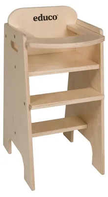 Produktbild von Puppenhochstuhl mit Fußstütze und Tablett zum Füttern und Spielen, inklusive Puppe