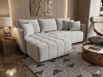 Image de Canapé d’angle CHICAGO gauche gris clair velours Monolith 84 - fonction couchage, coffre de rangement pour la literie