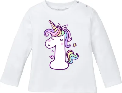 Produktbild von Baby Langarmshirt Babyshirt mit Aufdruck erster Geburtstag eins 1 Jahr Zahl Mädchen Shirt Moonworks® weiß 56/62 (1-3 Monate)