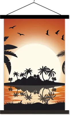 Produktbild von MuchoWow® Textilposter Sonne - Insel - Meer 40x60 cm mit schwarzem Rahmen - Wanddekorationen