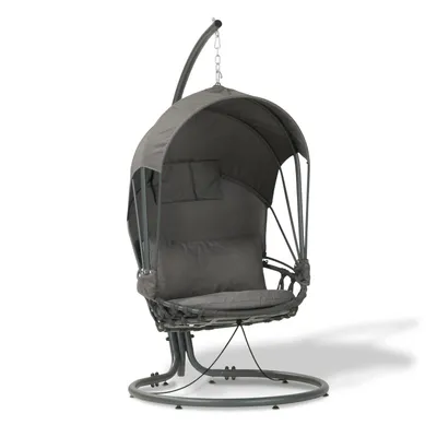 Produktbild von Leco Korb Hängesessel + Gestell + Kissen Hängestuhl Lounge Schaukel Sessel grau