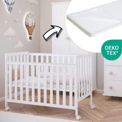 Immagine prodotto di ZEE BAMBI Culla Co-Sleeping Affiancabile Bianca 120x60 cm con Materasso e Ruote Lettino Neonato Portatile Regolabile 3 Altezze