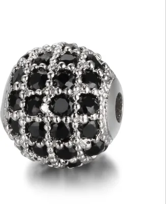 Image de Perles pour bijoux 3 pièces, breloques pour bracelets scintillantes, 5 mm, argent, noir