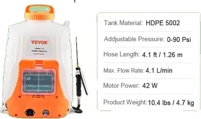Image de Pulvérisateur à dos, pression réglable, réservoir de 4 gallons, noir