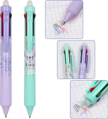 Produktbild von DISNEY Stitch Kugelschreiber 4in1, löschbar mit Radiergummi, automatischer Gelschreiber, löschbar, Schulfüller 0,5 mm