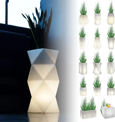 Image de Monumo®️ Pot de fleurs lumineux Grand 29 x 29 x 78 cm adapté à la maison, bureau, jardin, patio, restaurant, balcon, terrasse, lampe d'intérieur confortable ASTI
