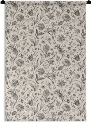 Produktbild von MuchoWow® Wandteppich Wandbehang Blumen - Muster - Grau 60x90 cm Tapisserie Dekoration Wandtuch - Foto-Teppich - Abwaschbar