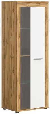 Produktbild von Jam Vitrinenschrank 1 Glastür Eiche Nachbildung, weiß.