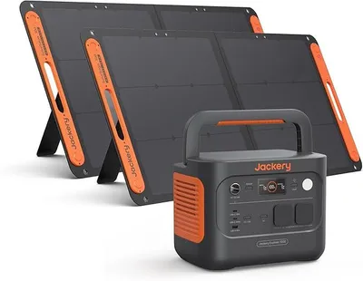 Produktbild von Jackery Powerstation 1000 v2 mit 2 * 100W Solarpanel, 1070Wh LiFePO4 Solargenerator, 1500W AC/100W USB-C Ausgang,1 Std. Schnellladung für Camping