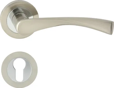 Produktbild von DOMINO Türgriff Drückergarnitur PZ - Profilzylinder Set | Rund-Rosette | Türklinke für Zimmertür, Bürotür, Kellertür & Innentür | Türbeschläge aus Aluminium | Chrom/Nickel Türdrückergarnitur | ROMANA-R  M6/M9