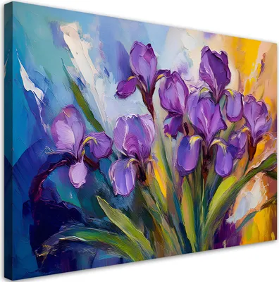 Image de Toile Fleurs violettes pastel Iris 120x80 Feeby Violet Image pour le mur, prête à être accrochée