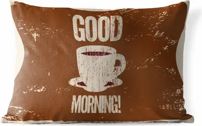 Produktbild von MuchoWow® Outdoor Kissen - Kaffee - Sprichwörter - Guten Morgen! - Vintage - Zitate - 50x30 cm - Wetterfest - Lounge Kissen - Sofa kissen - Wohnzimmer Dekoration