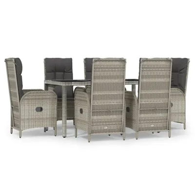 Obrázok produktu pre vidaXL 7-dielna záhradná jedálenská súprava s vankúšmi Grey Poly Rattan