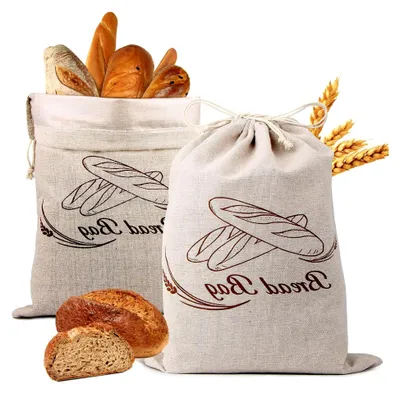 Produktbild von 2 Stück Leinen Brotbeutel mit TPU Innenfutter, Brotsack zur Frischhaltung, Wiederverwendbare Leinenbeutel für Brot (38 × 30 cm)