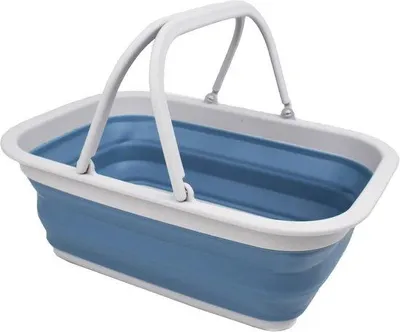 Produktbild von Kleiner, inklappbarer Picknickkorb mit Griff, tragbarer Einkaufsbeutel für draußen, faltbarer Aufbewahrungsbehälter (grau/Blau, 1)
