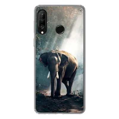 Produktbild von MuchoWow® Handyhülle Schutzhülle Hülle für Huawei P30 Lite Elefant - Tiere - Licht - Wald - Natur - Wildtiere Silikon Softcase Handy Hülle - Handyhülle